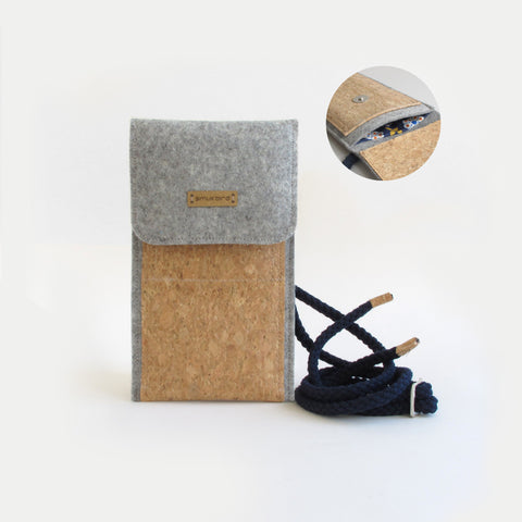 Sac bandoulière pour iPhone 14 Pro Max | en feutre et coton biologique | gris clair - floraison | Modèle KEDJA