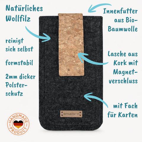 Coque de téléphone sur mesure | avec fermeture magnétique et compartiment supplémentaire | anthracite - Coloré | Modèle HAKA