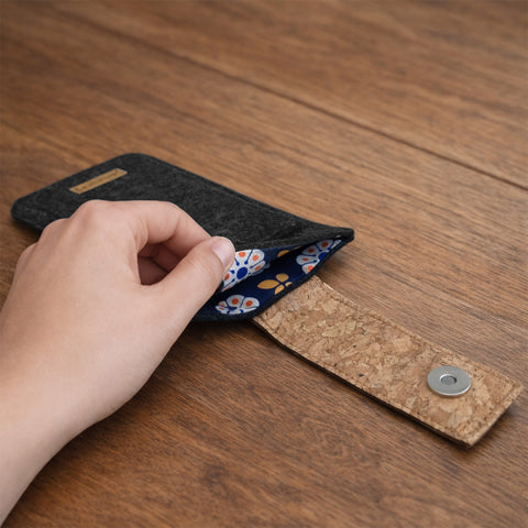 Coque de téléphone sur mesure | avec fermeture magnétique et compartiment supplémentaire | anthracite - Floraison | Modèle HAKA
