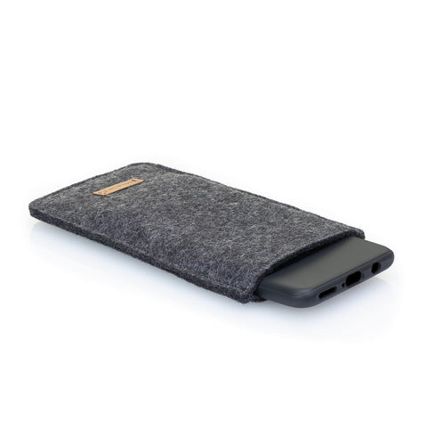 Handytasche für Samsung Galaxy A37 aus anthrazit Filz und Baumwolle, perfekt für sicheren Schutz und stylisches Design.