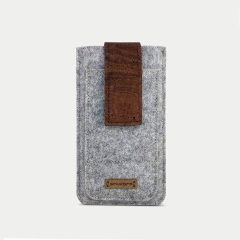 Elegante hellgraue Gürteltasche aus Filz mit magnetischem Verschluss für Samsung Galaxy A17.