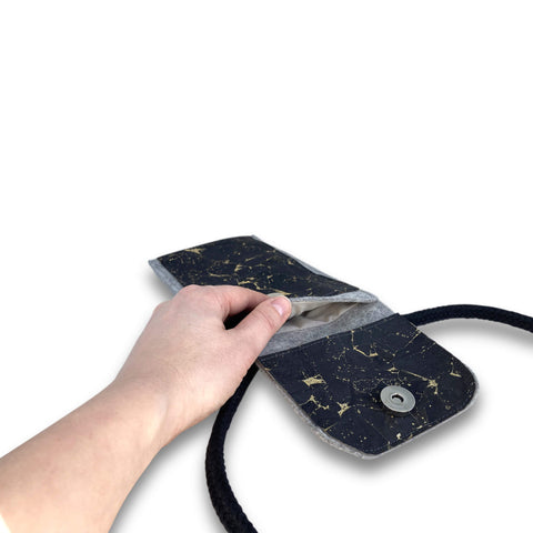 Sac bandoulière pour Samsung Galaxy A13 | en feutre et coton bio | gris clair - noir | modèle KEDJA deluxe