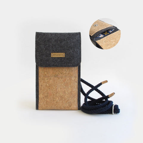Sac bandoulière pour iPhone 12 mini | en feutre et coton biologique | anthracite - floraison | Modèle KEDJA