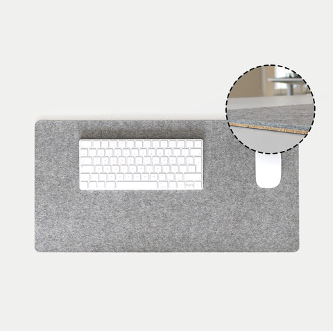 Tapis de bureau en feutre et liège | 30x60cm | gris clair