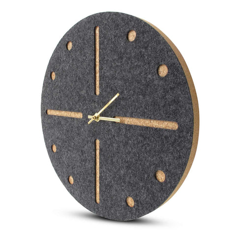 Horloge murale en feutre et liège 30 cm | anthracite - or | Conception : Odense