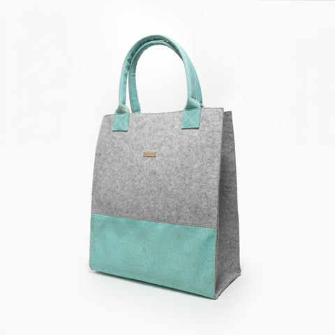 Shopper-Bag aus Wollfilz & Kork | Hellgrau - Azur | Modell BAGG