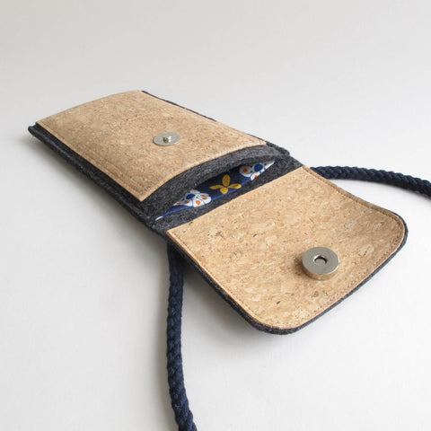 Sac bandoulière pour Samsung Galaxy S25 | en feutre et coton bio | anthracite - bloom | modèle KEDJA