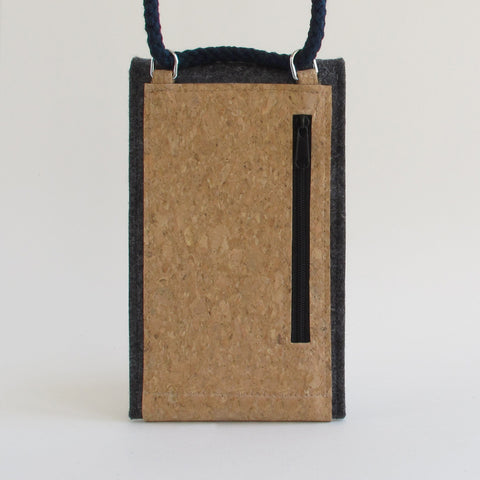 Sac bandoulière pour iPhone 14 Pro Max | en feutre et coton biologique | anthracite - floraison | Modèle KEDJA