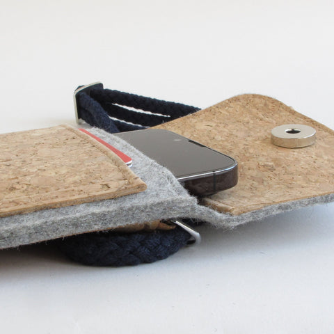 Sac bandoulière pour Xiaomi Redmi 14C | en feutre et coton bio | gris clair - bloom | modèle KEDJA