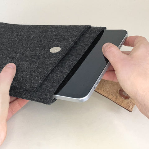 Étui pour tablette sur mesure | avec fermeture magnétique et compartiment supplémentaire | anthracite - Coloré | Modèle "HAKA"