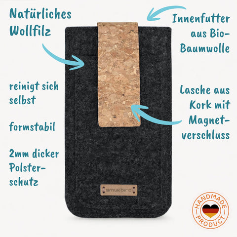 Coque de téléphone sur mesure | avec fermeture magnétique et compartiment supplémentaire | anthracite - Floraison | Modèle HAKA