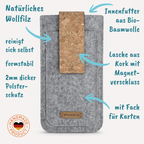 Coque de téléphone sur mesure | avec fermeture magnétique et compartiment supplémentaire | gris clair - formes | Modèle HAKA