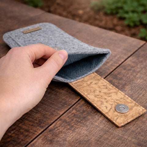 Coque de téléphone sur mesure | avec fermeture magnétique et compartiment supplémentaire | gris clair - pistes | Modèle HAKA