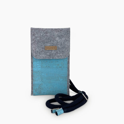 Sac bandoulière pour Samsung Galaxy A53 | en feutre et coton bio | gris clair - azur | modèle KEDJA deluxe