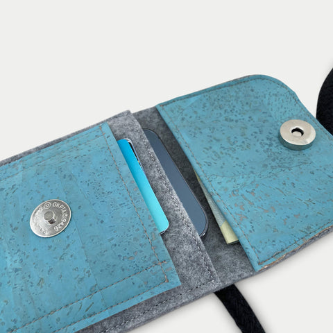 Sac bandoulière pour Samsung Galaxy S25 Ultra | en feutre et coton bio | gris clair - azur | modèle KEDJA deluxe