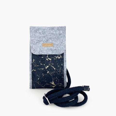 Sac bandoulière pour iPhone 11 Pro Max | en feutre et coton bio | gris clair - noir | modèle KEDJA deluxe
