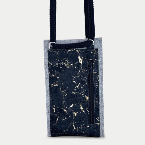 Sac bandoulière pour iPhone 11 Pro Max | en feutre et coton bio | gris clair - noir | modèle KEDJA deluxe
