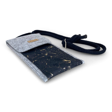 Sac bandoulière pour iPhone 11 Pro | en feutre et coton bio | gris clair - noir | modèle KEDJA deluxe