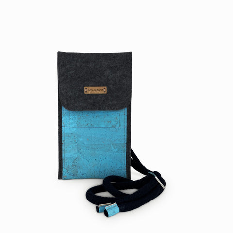 Sac bandoulière pour iPhone 11 Pro | en feutre et coton bio | anthracite - azur | modèle KEDJA deluxe