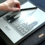 Étui pour tablette E-ink sur mesure | en feutre et coton biologique | gris clair - rayures | Modèle "LAISSER"