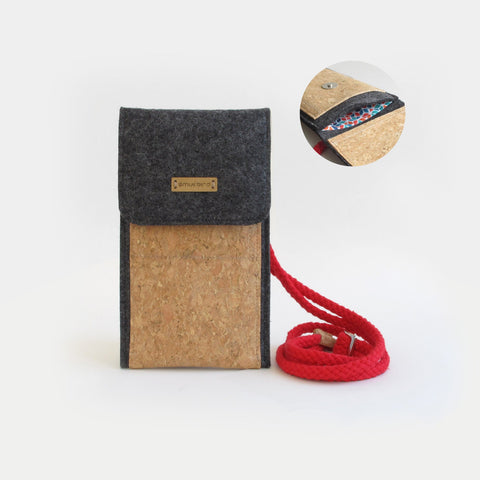 Sac bandoulière pour Samsung Galaxy A54 | en feutre et coton biologique | anthracite - coloré | Modèle KEDJA