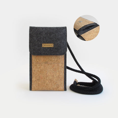 Sac bandoulière pour Google Pixel 8 Pro | en feutre et coton biologique | anthracite - pistes | Modèle KEDJA