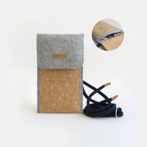 Sac bandoulière pour Fairphone 3 | en feutre et coton biologique | gris clair - floraison | Modèle KEDJA