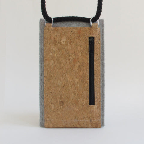Sac bandoulière pour Samsung Galaxy A34 | en feutre et coton biologique | gris clair - rayures | Modèle KEDJA