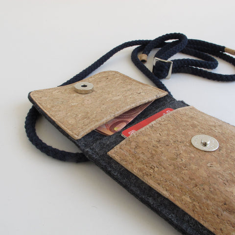 Sac bandoulière pour iPhone 12 Pro Max | en feutre et coton biologique | anthracite - floraison | Modèle KEDJA