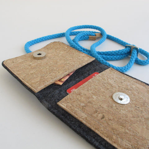Sac bandoulière pour iPhone 15 Plus | en feutre et coton biologique | anthracite - formes | Modèle KEDJA