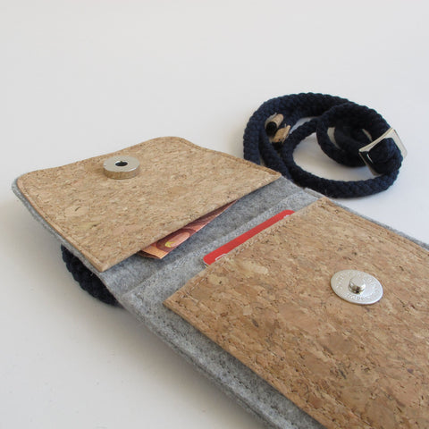 Sac bandoulière pour Google Pixel 4a | en feutre et coton biologique | gris clair - floraison | Modèle KEDJA