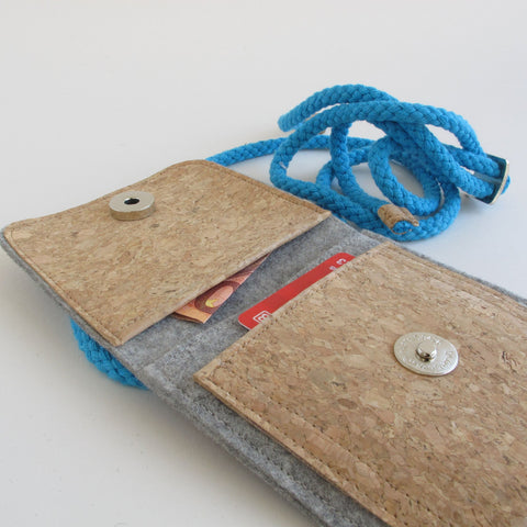 Sac bandoulière pour Samsung Galaxy S10 Plus | en feutre et coton biologique | gris clair - formes | Modèle KEDJA