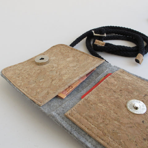 Sac bandoulière pour Samsung Galaxy A52 | en feutre et coton biologique | gris clair - rayures | Modèle KEDJA