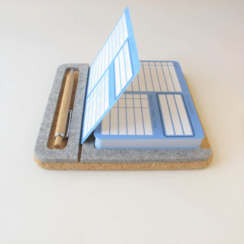 Porte-notes "ToDo" avec 50 cartes et stylo à bille en bois | en feutre et liège | gris clair