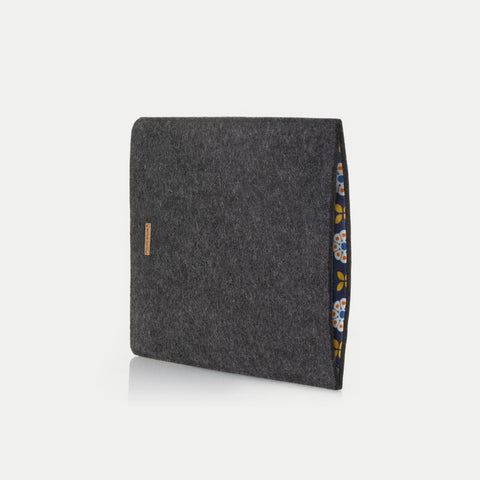 Housse ordinateur portable sur mesure | en feutre et coton biologique | anthracite - Floraison | Modèle "LAISSER"