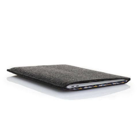 Housse ordinateur portable sur mesure | en feutre et coton biologique | anthracite - Floraison | Modèle "LAISSER"
