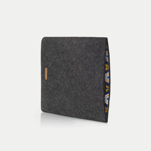 Étui pour iPad Mini - 5e génération | en feutre et coton biologique | anthracite - floraison | Modèle "LAISSER"