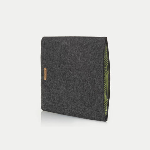 Étui pour tablette sur mesure | en feutre et coton biologique | anthracite - rayures | Modèle "LAISSER"