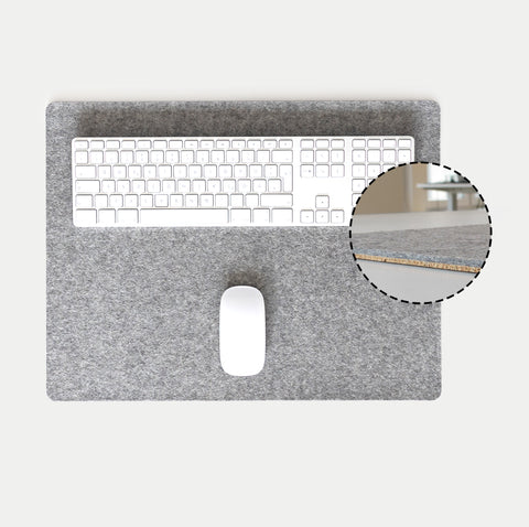 Tapis de bureau en feutre et liège | 38x50cm | gris clair