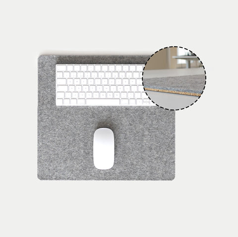 Tapis de bureau en feutre et liège | 38x34,5cm | gris clair